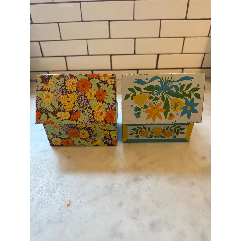 Vintage Floral Tin Storage Box‎ Syndicate Mfg Co Pennsylvania 1970s Retro